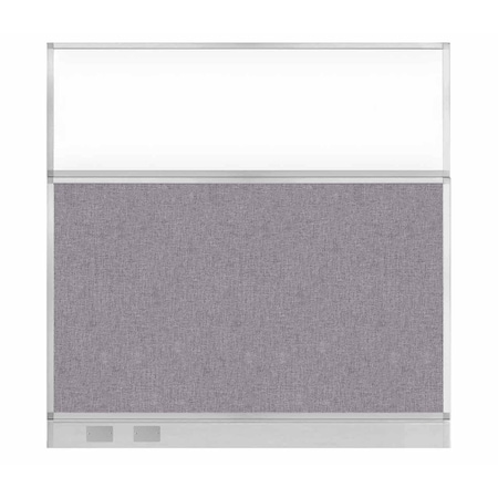 Versare Hush Panel Configurable Cubicle Partition 6' x 6' Cloud Gray Fabric Clear Window w/ Cable Channel 1856337-2